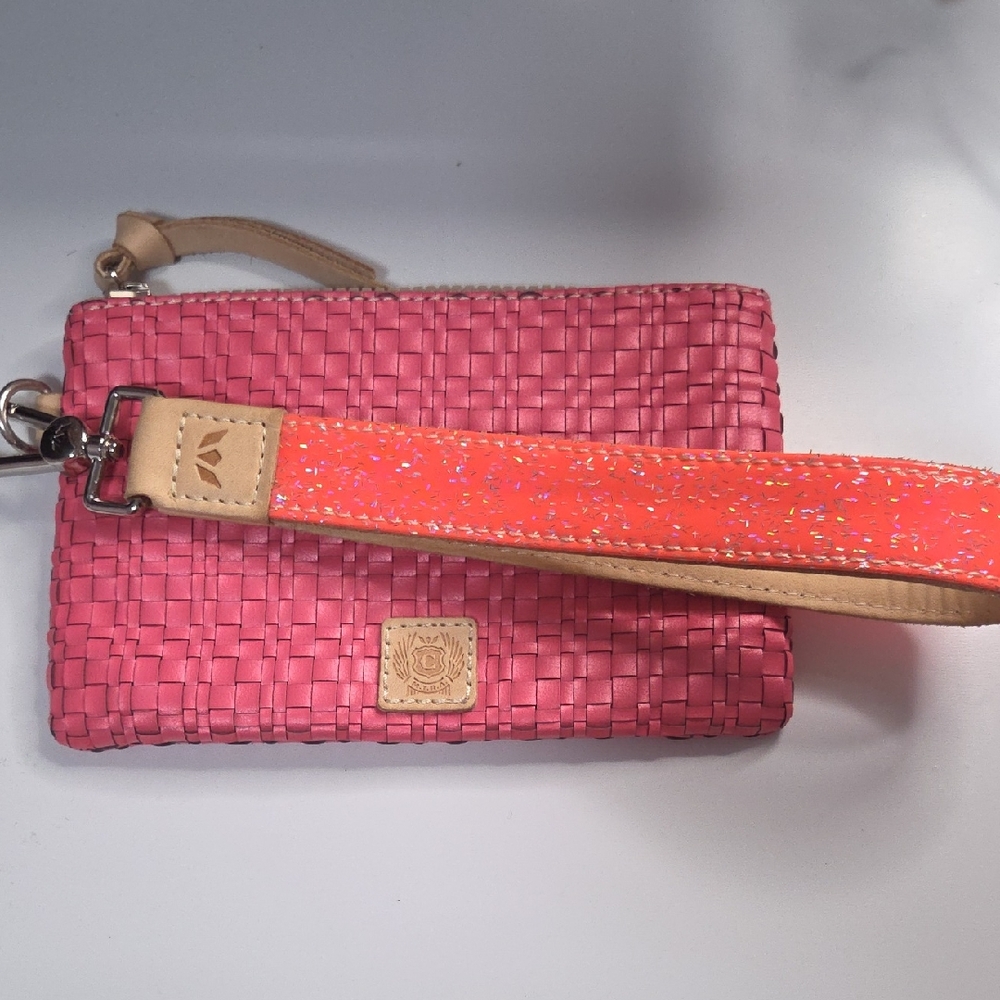 Consuela Pink Woven Wristlet with Orange Sparkle Strap